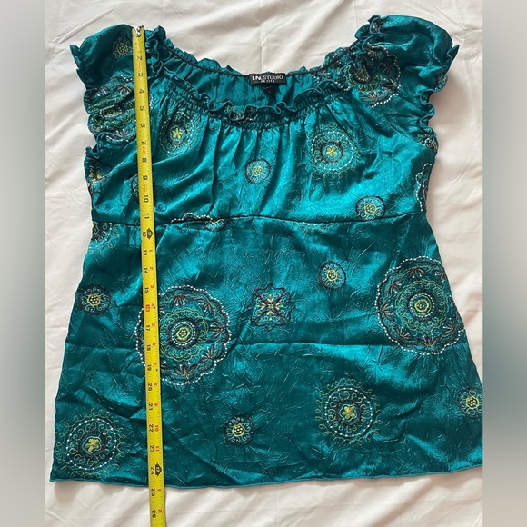 Vintage Emerald green Embroidered Women's Top, size PL - Picture 4 of 7